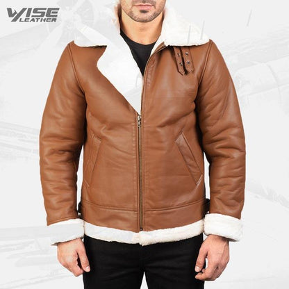 Mens Aviator B-3 Brown Leather Bomber Jacket - Wiseleather
