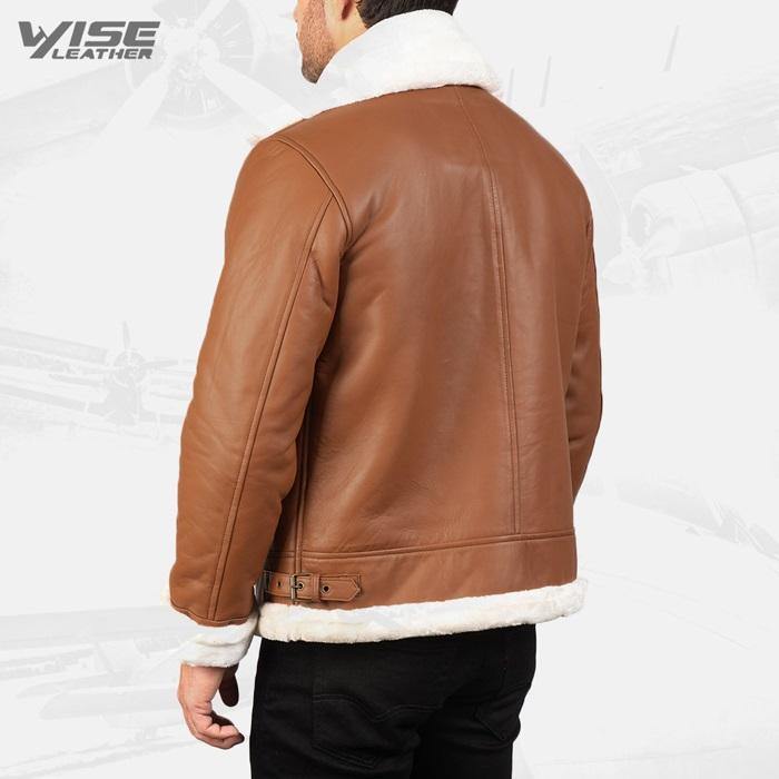 Mens Aviator B-3 Brown Leather Bomber Jacket - Wiseleather