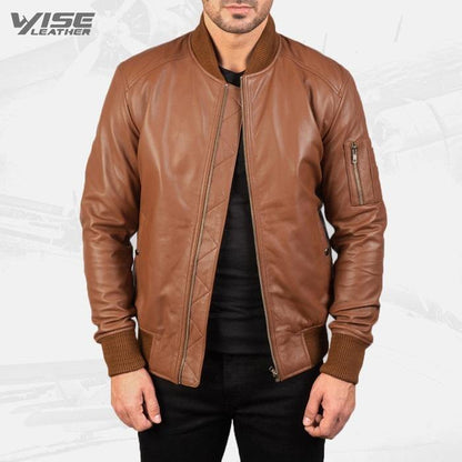 Mens Aviator Bomia Ma-1 Brown Leather Bomber Jacket - Wiseleather