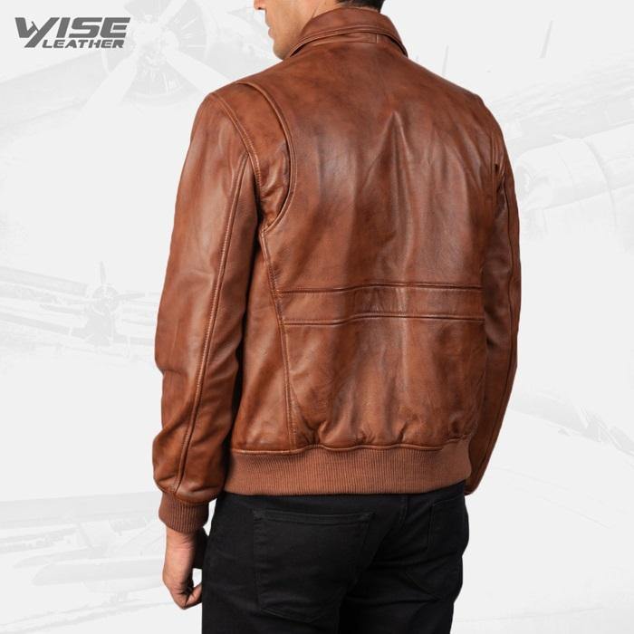 Mens Aviator Brown Leather Bomber Jacket - Wiseleather