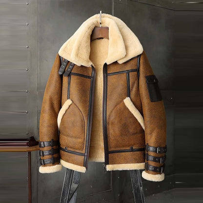 Mens B3 RAF Aviator Brown Double Collar Flight Shearling Leather Jacket Coat in USA