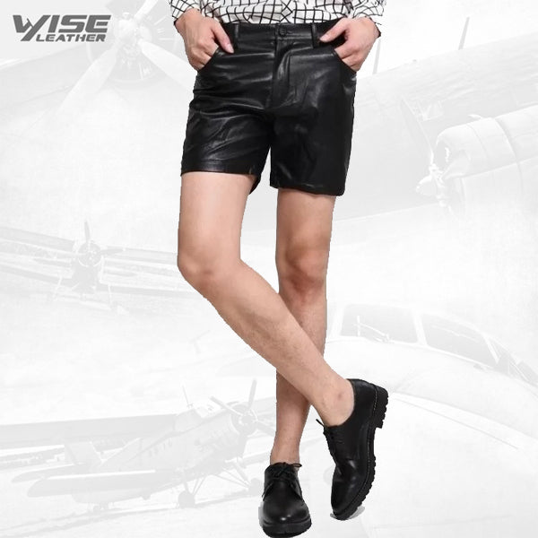 Mens Black Leather Hot Pants Shorts