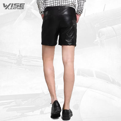 Mens Black Leather Hot Pants Shorts