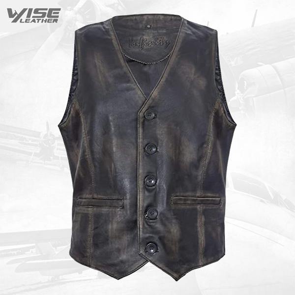 Mens Black Leather Waistcoat Casual Classic Formal Traditional Gilet Vest - Wiseleather