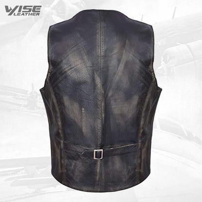 Mens Black Leather Waistcoat Casual Classic Formal Traditional Gilet Vest - Wiseleather