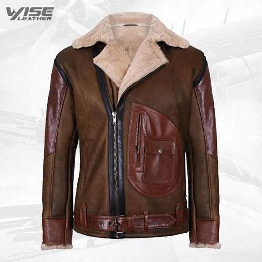 Men's B3 Brown Sheepskin Leather Aviator Jacket
