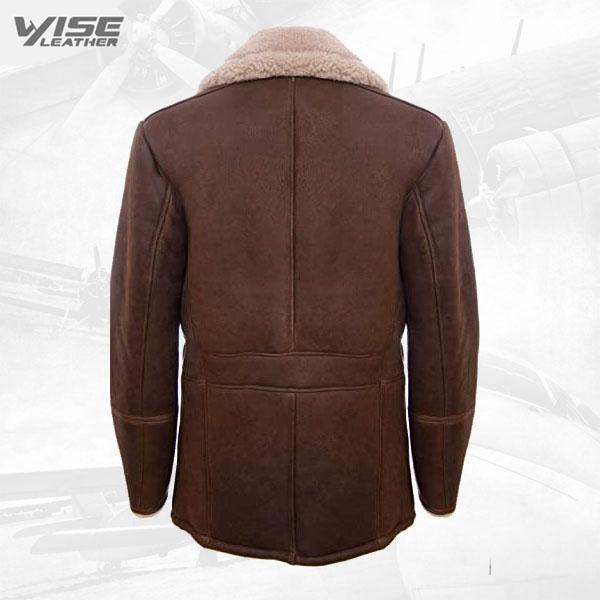 Mens Brown German Classic Real Sheepskin Shearling Leather Cromby Jacket Coat - Wiseleather