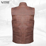 Mens Brown Reversible Leather Puffer Body Warmer Padded Waistcoat Gilet - Wiseleather