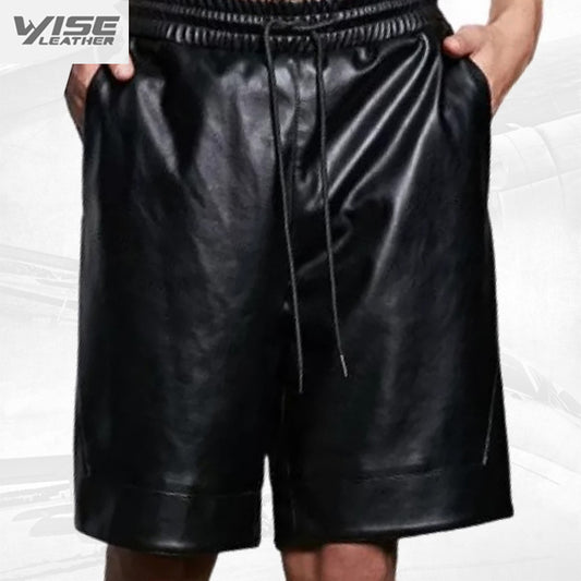 Mens Comfort Fit Real Sheepskin Black Leather Bermuda Shorts