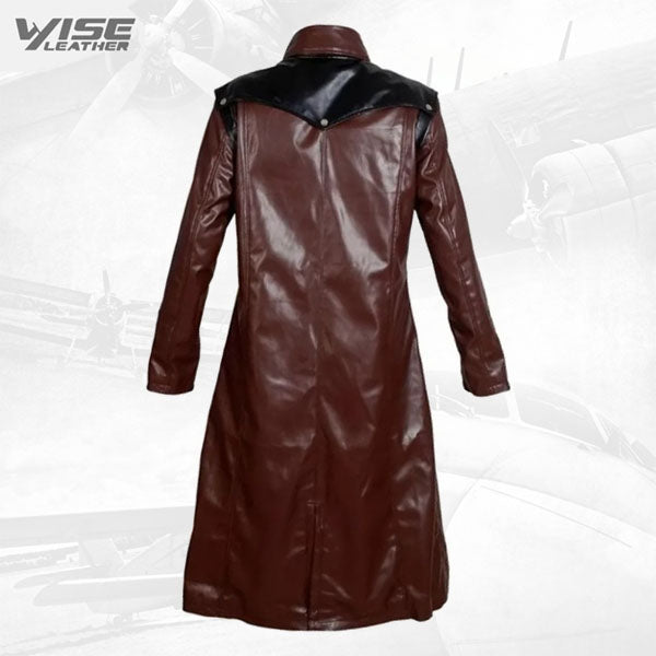 Mens Gothic Genuine Sheepskin Brown Leather Long Trench Coat