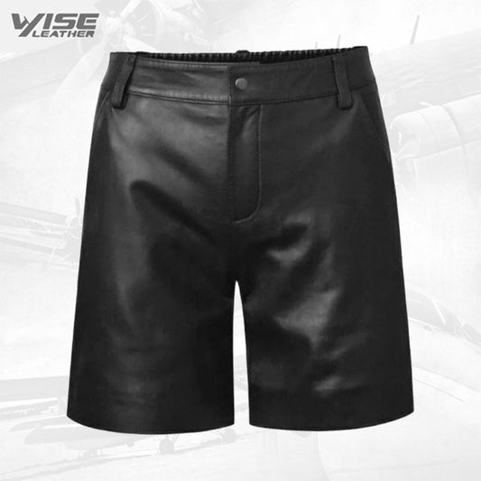 Mens High Quality Real Sheepskin Black Leather Bermuda Shorts