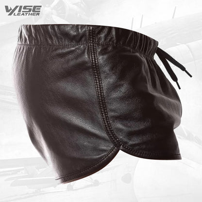 Mens Hot Real Sheepskin Dark Brown Leather Shorts