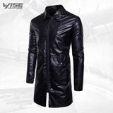 Mens New Fashion Real Sheepskin Black Leather Coat