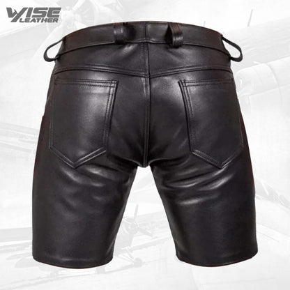 Mens Pride Walk Real Sheepskin Black Leather Shorts