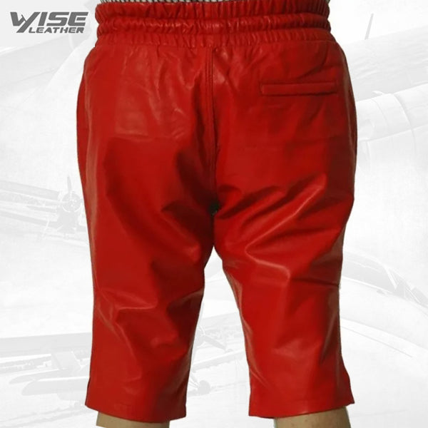 Mens Relaxed Fit Real Sheepskin Red Leather Shorts