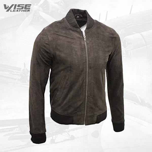 Mens Retro Brown Goat Suede Leather Bomber Varsity Jacket - Wiseleather