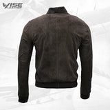 Mens Retro Brown Goat Suede Leather Bomber Varsity Jacket - Wiseleather
