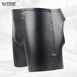 Mens Sexy Backless Genuine Black Leather Shorts