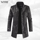 Mens Smart Look Genuine Sheepskin Black Leather Long Trench Coat