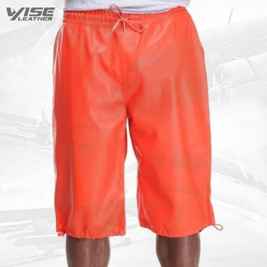 Mens Vintage Style Orange Leather Shorts