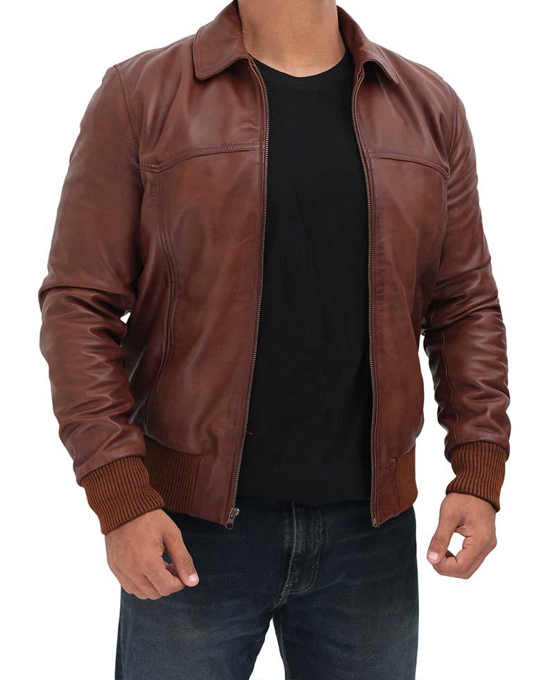 Steven Brown Leather Bomber Jacket Mens - Wiseleather