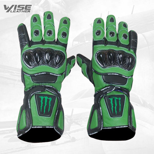 Monster Black and Green Leather Gloves