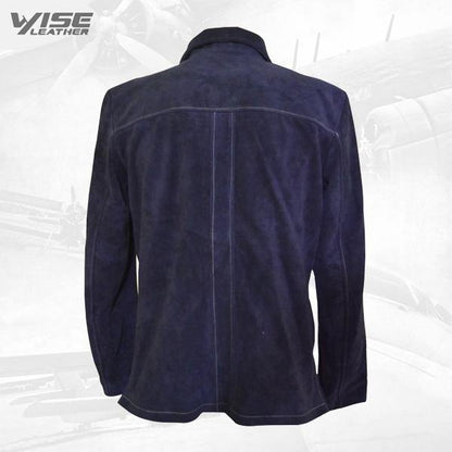 Neive's Blue Suede Leather Shirt - Wiseleather