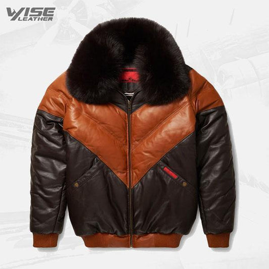 Mens V-Bomber Leather Jacket - Wiseleather