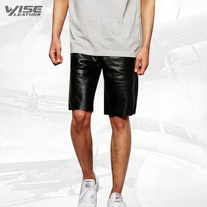 New Designer Pure Black Leather Shorts For Man