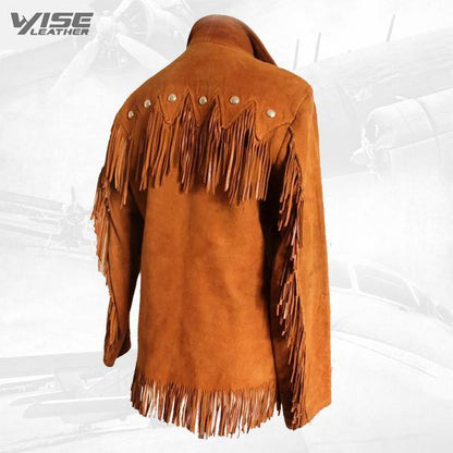 New Native American Tan Buckskin Suede Leather Fringes Jacket - Wiseleather