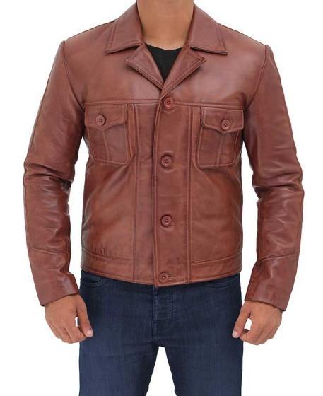 Classic Distressed Leather Jacket in Brown for Timeless Style