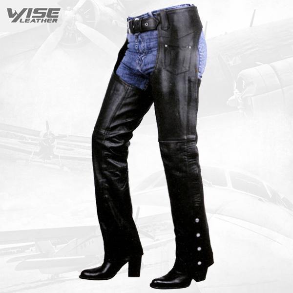 Premium Leather Womens Low Cut Motorcycle Chaps - Wiseleather