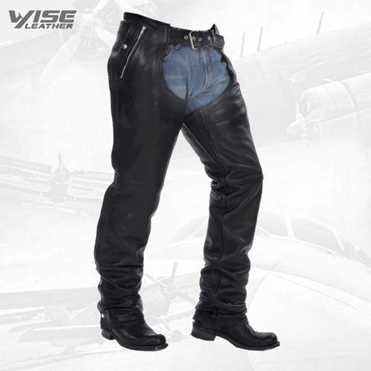 Premium Naked leather Motorcycle biker Chaps plus Zip out Insulated lining - Wiseleather