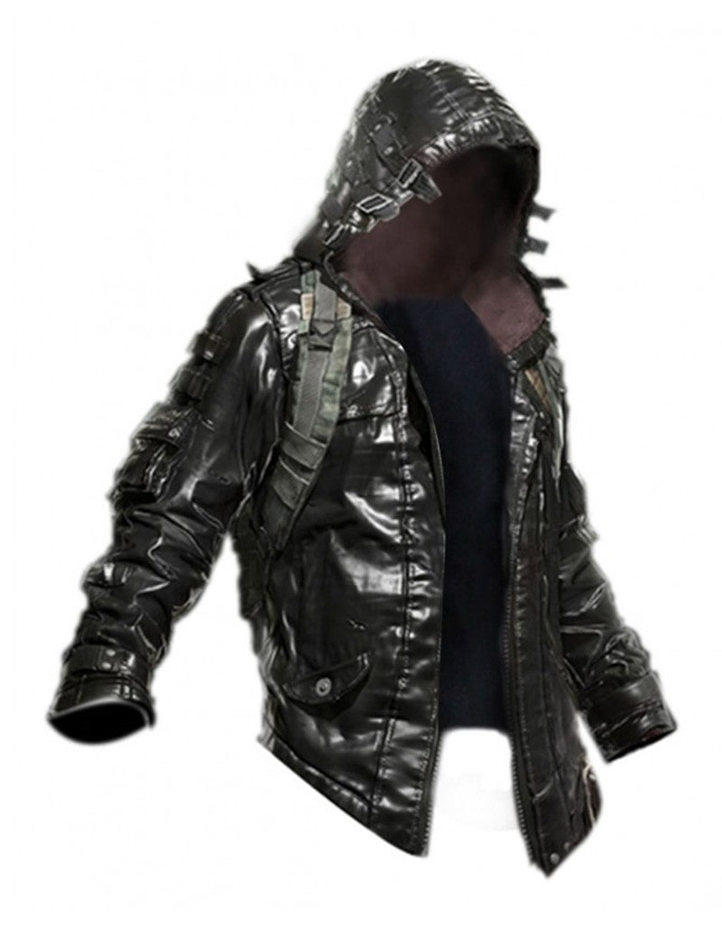 Pubg Black Leather Hoodie Jacket