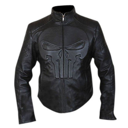 The Punisher Black Biker Genuine Real Leather Jacket
