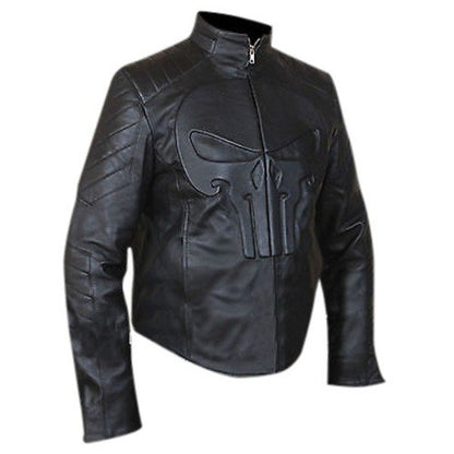 The Punisher Black Biker Genuine Real Leather Jacket