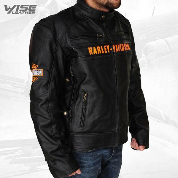 Real Leather Harley Davidson Black Motorcycle Biker Genuine Vented Jacket - Wiseleather