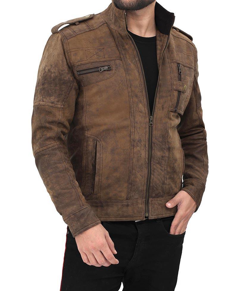 Distressed Brown Leather Cafe Racer Jacket - Wiseleather