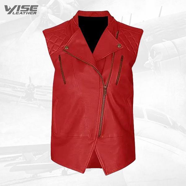 Red Fashion Biker Leather Vest - Wiseleather