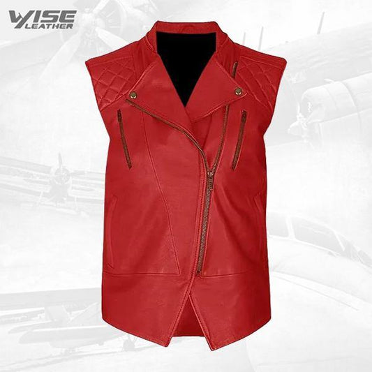 Fashion Biker Leather Vest - Red Leather Vest