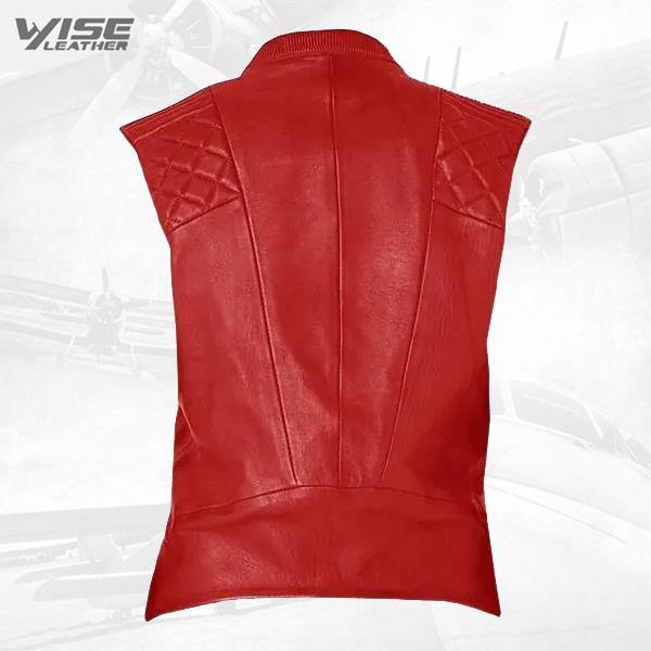 Red Fashion Biker Leather Vest - Wiseleather
