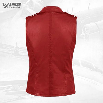 Red Genuine Leather Biker Vest - Wiseleather