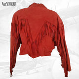 Red Suede Leather Cropped Fringe Jacket - Wiseleather