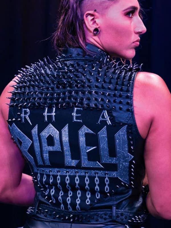 Rhea Ripley WWE Black Studded Leather Vest