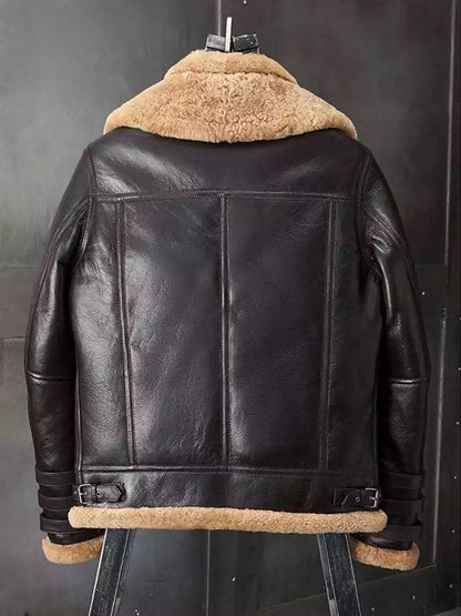 Shearling Coat B3 Bomber Jacket Short Fur Coat Fashion Motorcycle Jacket Back
