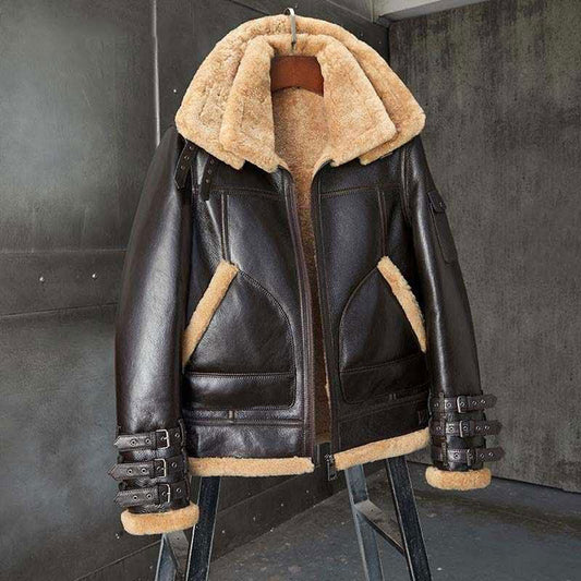 Shearling Coat B3 Bomber Jacket Short Fur Coat Fashion Motorcycle Jacket