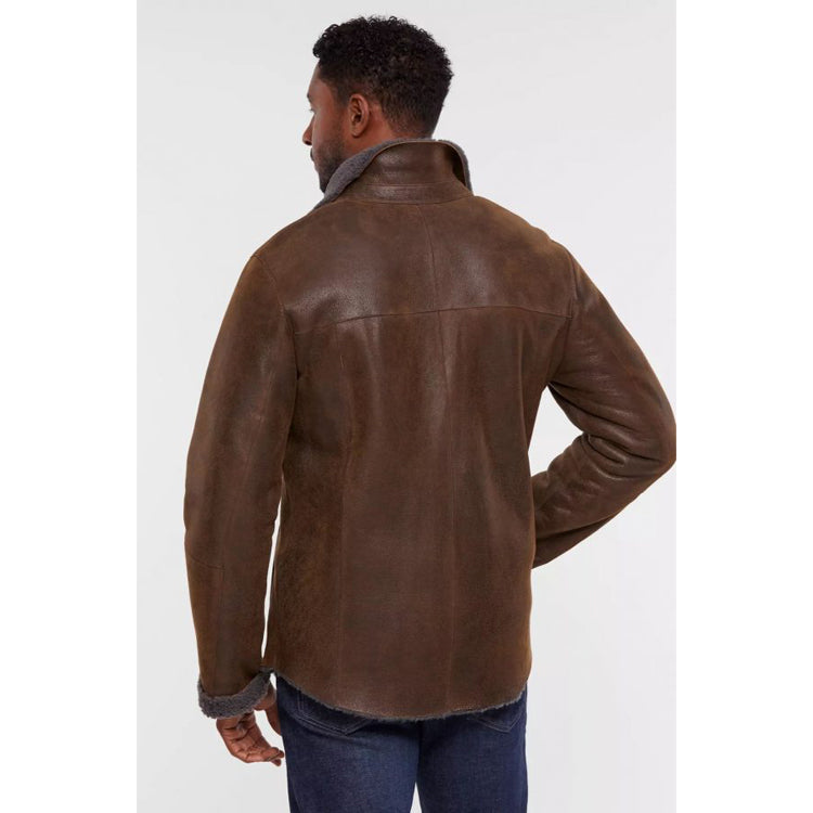 Curly Sheepskin Shirt Jacket back - wiseleather