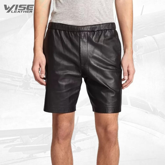 Simple Classic Fashion Black Leather Shorts for Men