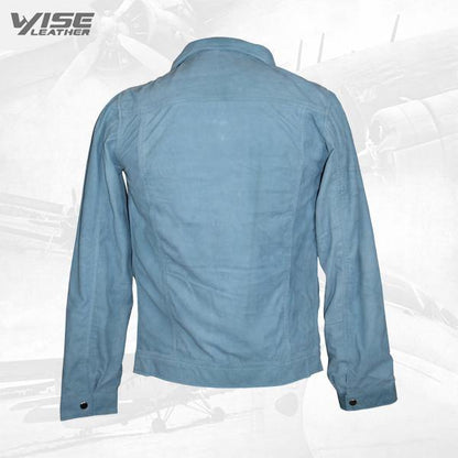 Sky Blue Suede Leather Shirt - Wiseleather