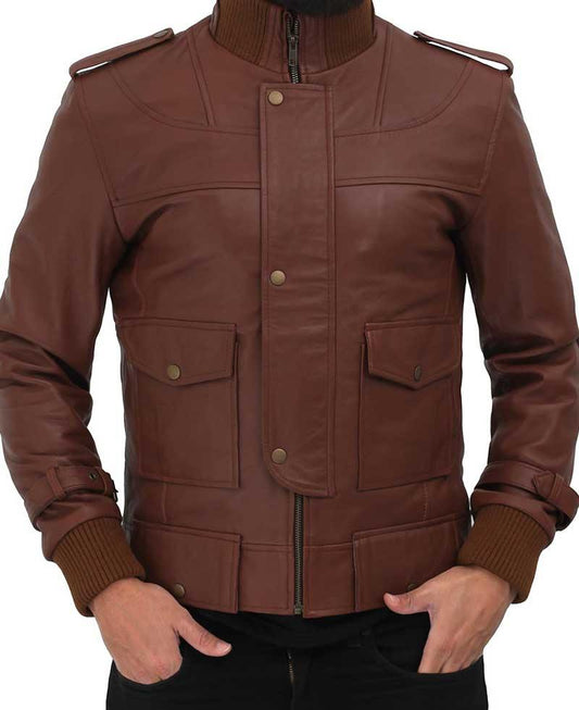 Light Brown Slim Fit Leather Jacket for Men - Wiseleather